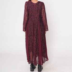 Plum Lace Dress 90s Nostalgia Chiffon Panel Maxi Dress Retro Boho Long Sleeve Party Black Lined Witchy Gothic Bohemian Vintage 1990s Small S image 6