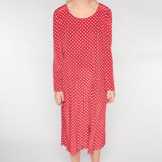 Polka Dot Dress 90s Red Midi Dress Long Sleeve Lo… - image 8