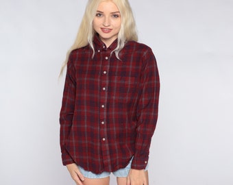 Vintage Red Plaid Shirt Y2k Flannel Button Up Shirt Retro Grunge Boyfriend Top Lumberjack Long Sleeve Blue Collared Streetwear 00s Small S