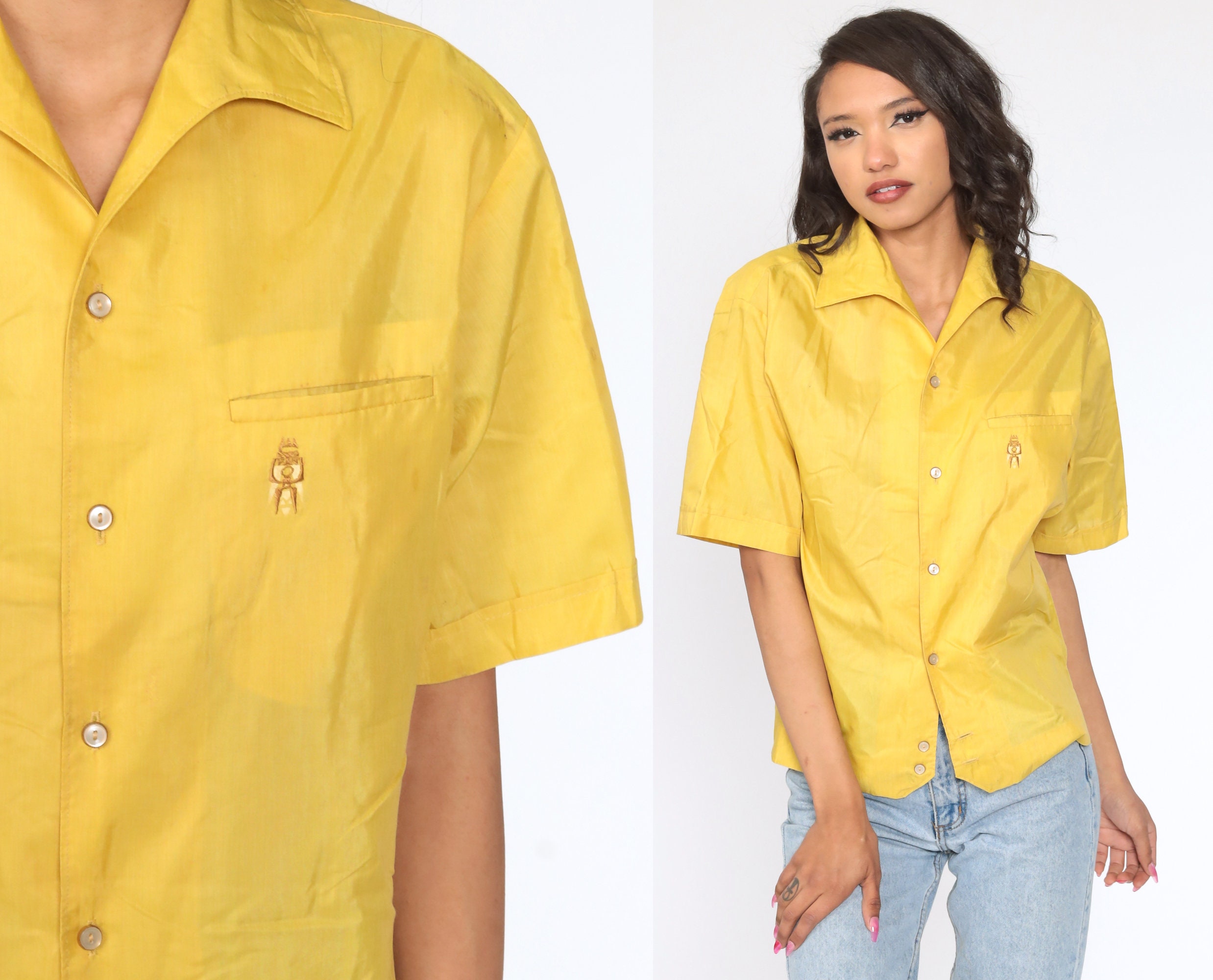 yellow button up shirt