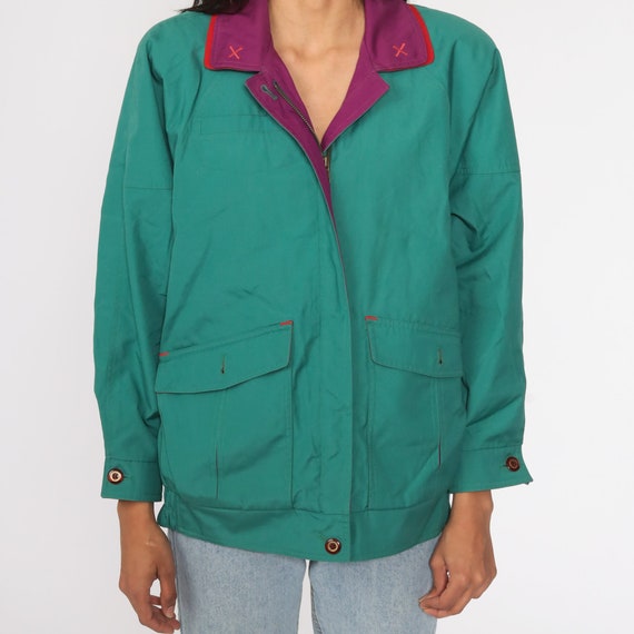 Vintage 80s 90s ‘Silver Threads’ Green Pink Purple Crazy Patterned Windbreaker Bomber Jacket M L