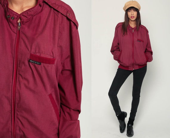 Members Only Jacket 80s Bomber Windbreaker Cafe Racer Moto Hipster Epaulette Coat Vintage 1980s Burgundy Red Lightweight Extra Large xl