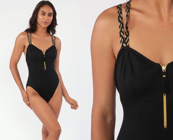 black zip up bathing suit
