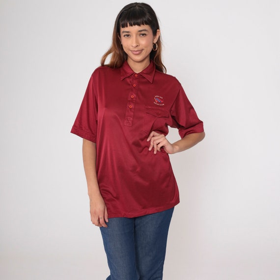 Aeolian Yacht Club Shirt 80s Alameda California Boating Polo Shirt Vintage Dark Red Retro Shirt Retro Nautical Crest 1980s Medium Large