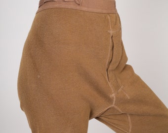 Brown Thermal Pants 80s Long Johns Wool Blend Leggings Pajama