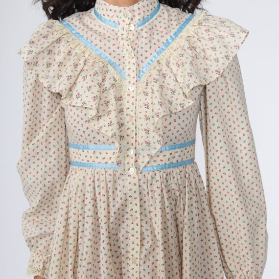 70s Prairie Babydoll Dress Mini Floral Boho Ruffl… - image 6