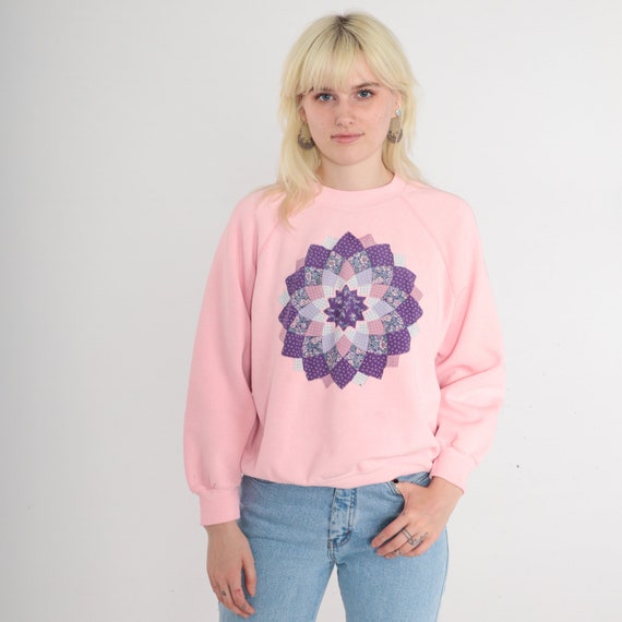 80's Pink Floral Embroidered Sweater by Rouge by Helium