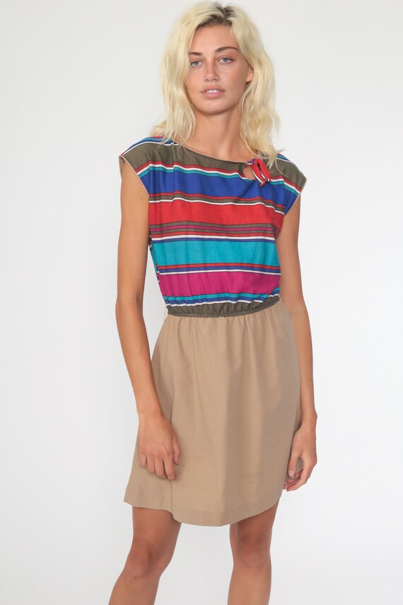 Striped Mini Dress 70s Keyhole Dress 1970s Boho K… - image 4