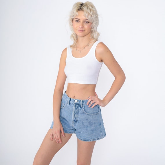 90s Denim Shorts High Waisted Jean Shorts Retro Mom Shorts High Rise Basic Tomboy Blue Summer Plain Casual Vintage 1990s Just USA Small S 28