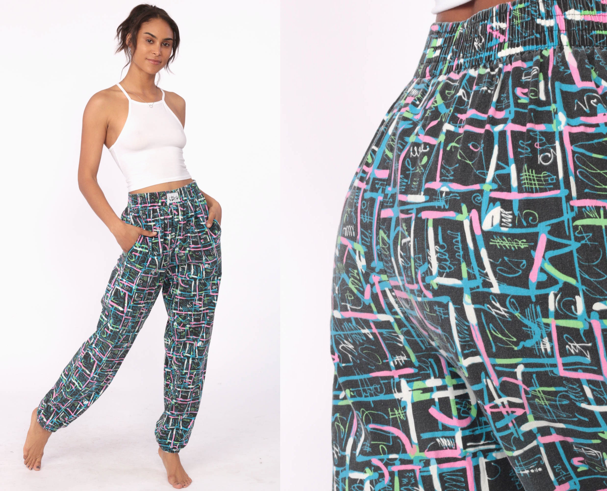 90s Neon Pants Baggy Hammer Pants 80s 