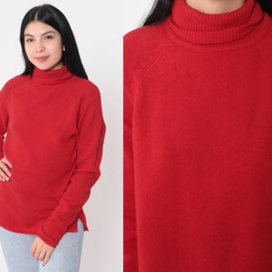 Red Turtleneck Sweater 90s Angora Wool Blend Knit Pullover Sweater Raglan Sleeve Basic Funnel Turtle Neck Simple Plain Vintage 1990s Large L