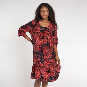 1212172 Black Floral Tent Dress