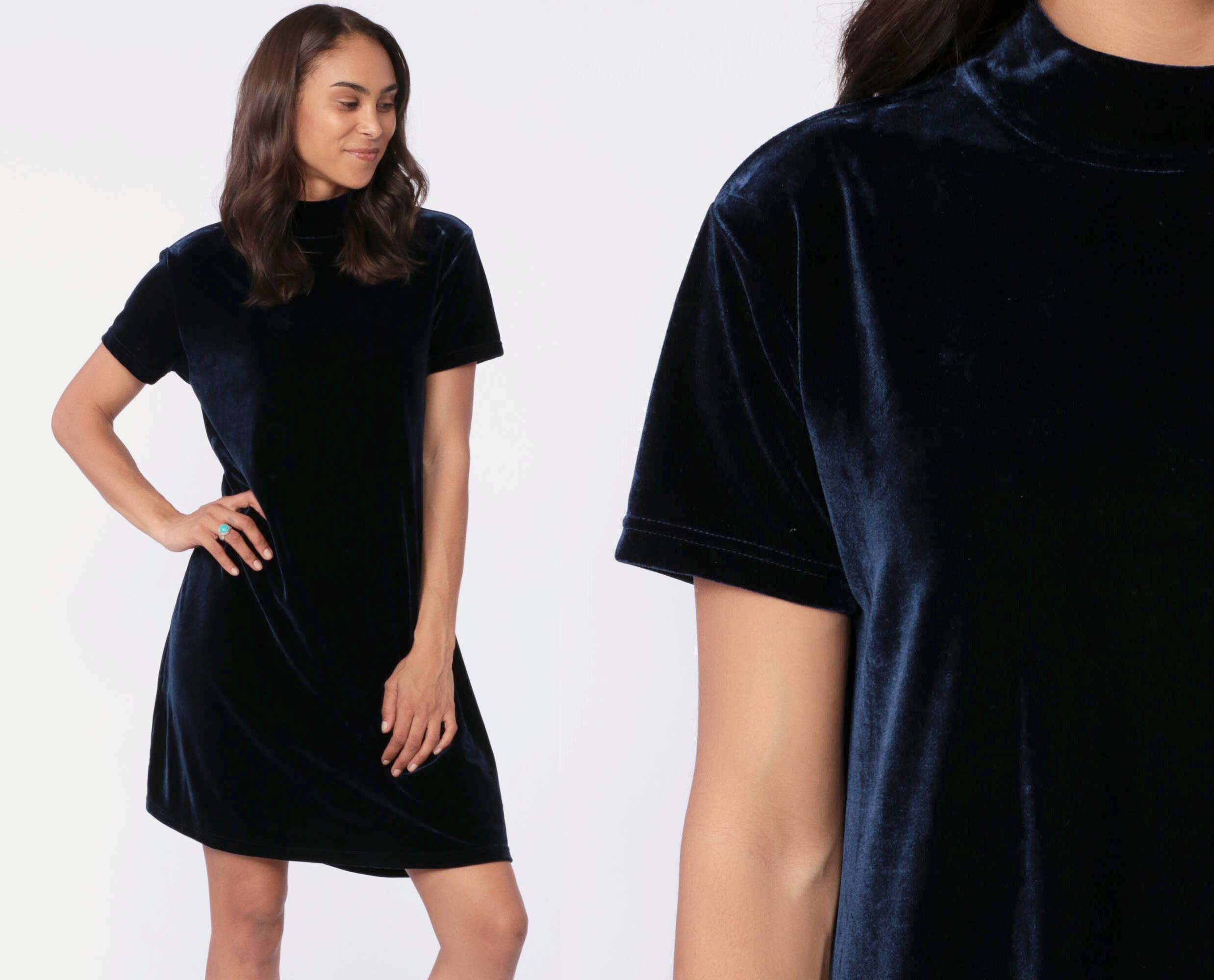 90s Velvet Dress -- Blue Velvet Mini 