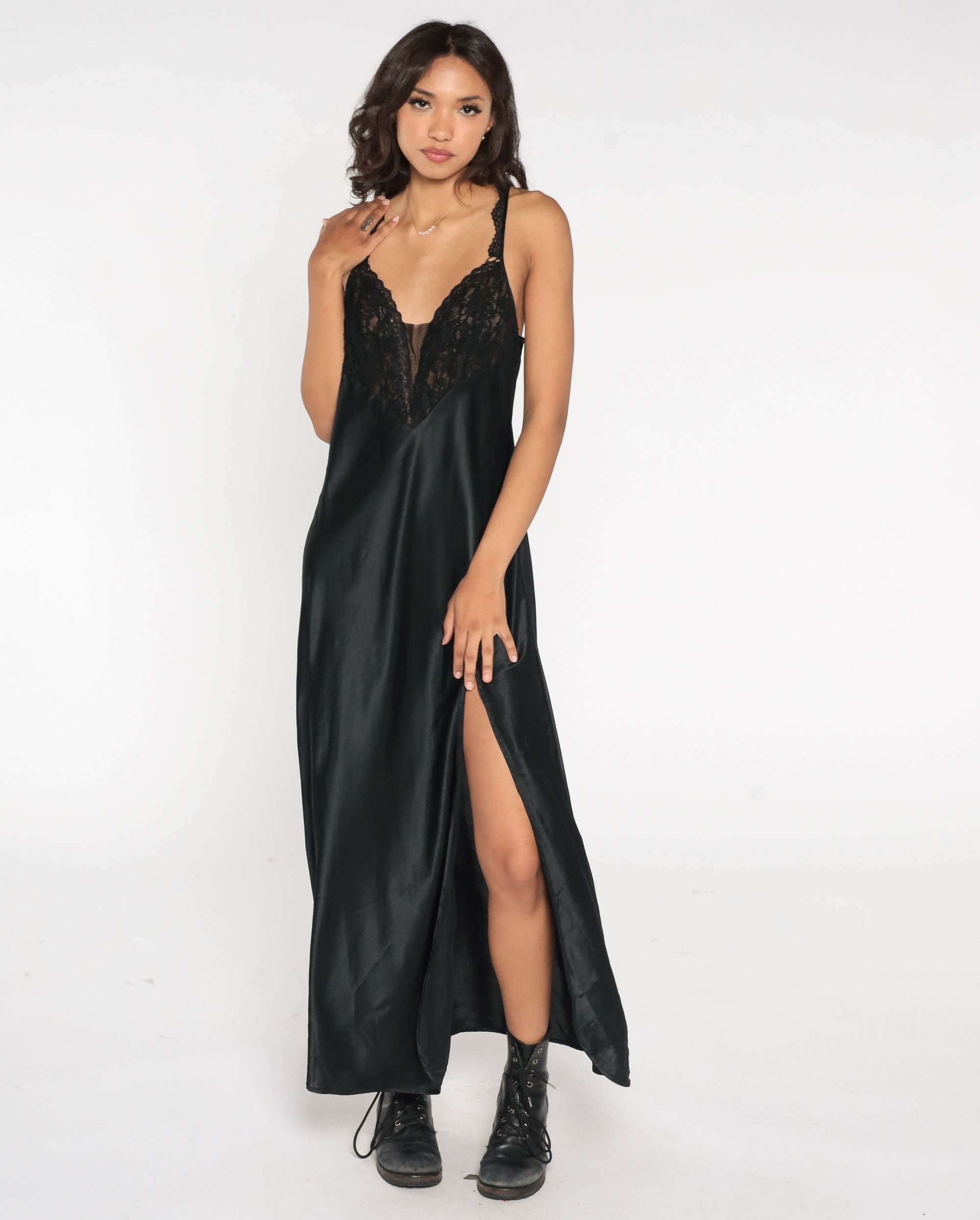 Black Lace Nightgown 90s Victoria's Secret Gold Label Slip Dress High