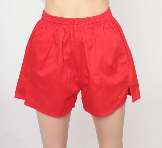 Vintage 70s Running Shorts Red Gym Shots Retro High Waist Jogging Hotpants Elastic Waist Rollergirl Sporty Seventies 1970s Extra Small XS S