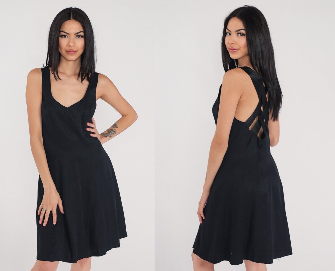 Vintage 90s Black Body-Con Skater Party Dress 6 XS