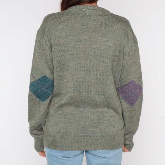 Argyle Sweater 80s 90s Grey Knit V Neck Sweater 1… - image 5