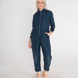 70s Ski Suit Navy Blue Insulated Jumpsuit Retro Zip Up Snowsuit Coveralls Winter Skiwear One Piece Ankle Zip Snow Shield Vintage 1970s XS