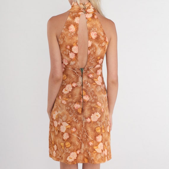 Floral Sundress 70s Mini Dress Brown Tie Dye Flow… - image 6