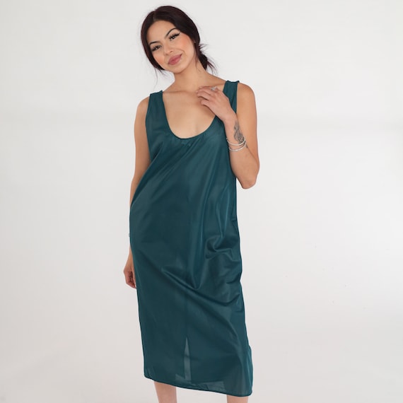 Green Slip Dress 90s Semi Sheer Midi Lingerie Tan… - image 4