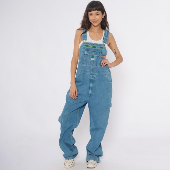 Liberty Denim Overalls Y2K Blue Baggy Workwear Dungarees Long Inseam Adjustable Straps Multiple Pockets Streetwear Carpenter Vintage Large L
