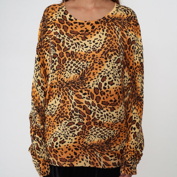 Cheetah Print Sweater Top Y2K Knit Shirt Long sle… - image 7