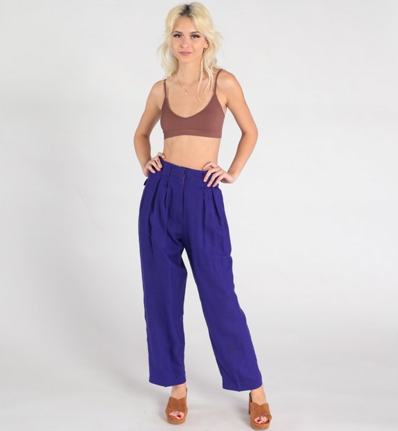 Purple Wool Trousers Straight Leg Pants 80s Pleated Pants High Waisted 1980s Vintage Work Profession Pants Small