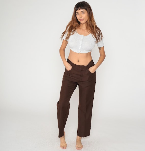 70s High Waisted Brown Pants Straight Leg Trousers Belt Loops Vintage Office Work Casual Seventies Earth Tone Chocolate Bohemian Large L