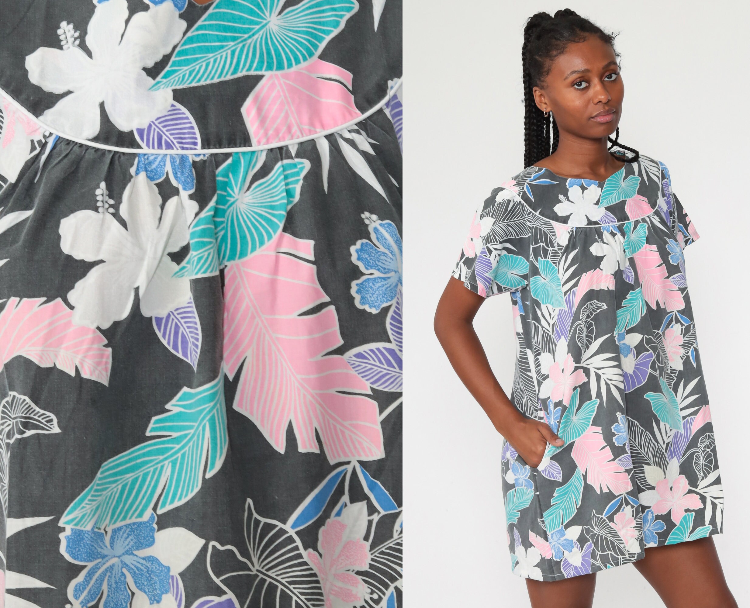 Hawaiian Tent Dress 80s Tropical Dress 