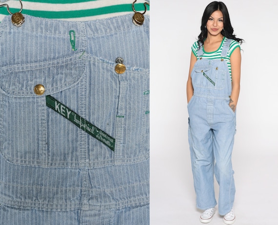 Striped Overalls Denim Pants KEY 