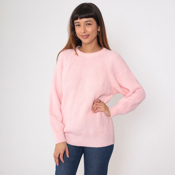 Baby Pink Sweater 90s Plain Ribbed Knit Slouchy P… - image 2