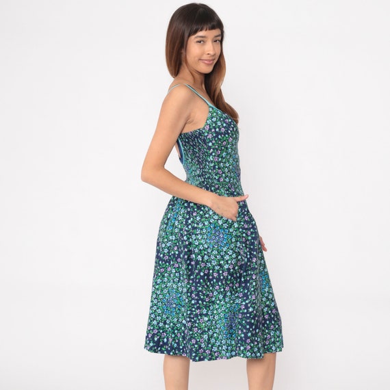 70s Floral Sundress Deweese Dress Hippie Navy Blu… - image 4