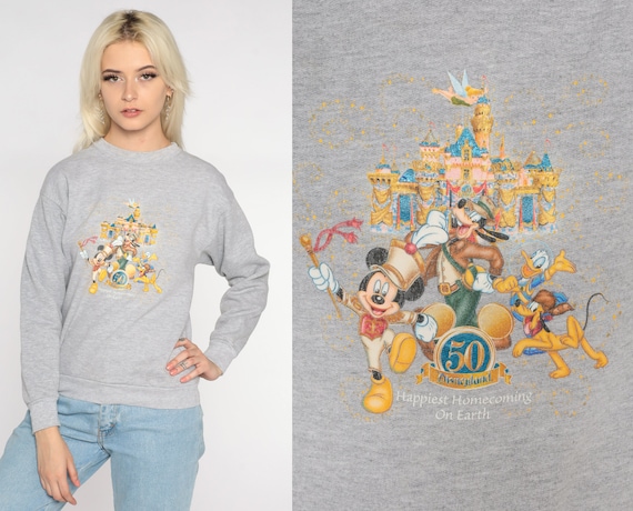 2005 Disneyland Sweatshirt Disney 50 Happiest Homecoming on Earth Graphic Tee Grey 00s Cartoon Crewneck Vintage Retro Extra Small XS