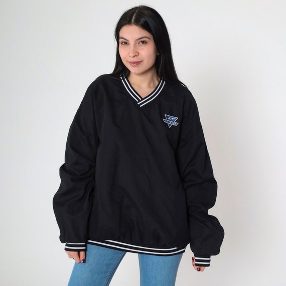 90s Reebok Jacket Black Instructors Alliance Windbreaker Jacket Pullover Warm Up Shell V Neck Athletic Sports Streetwear Vintage Men's Large
