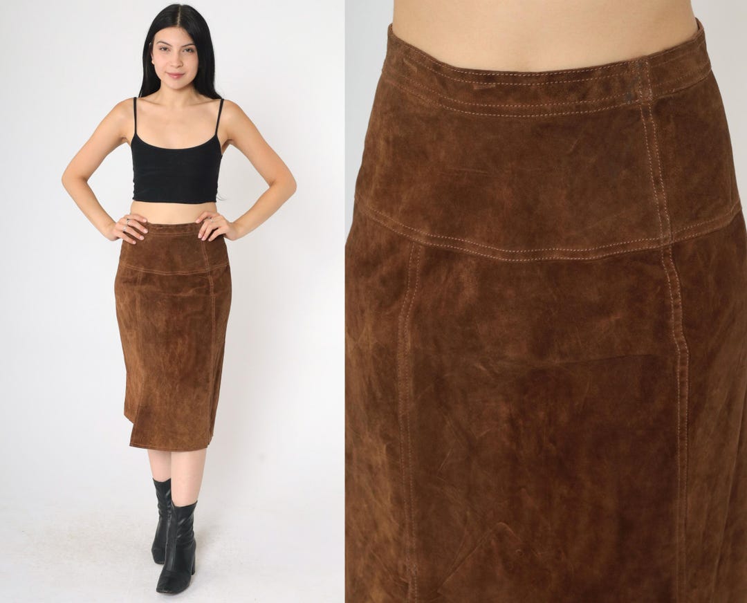 Vintage 90s Brown Suede Skirt| Size S