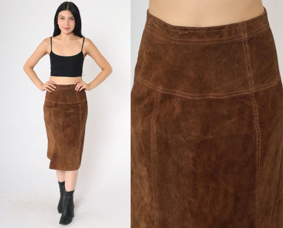 90s Brown Suede Skirt Leather Midi Skirt Boho Pencil Skirt Wiggle Party Retro Bohemian Going Out High Waisted Vintage 1990s Small S Etsy
