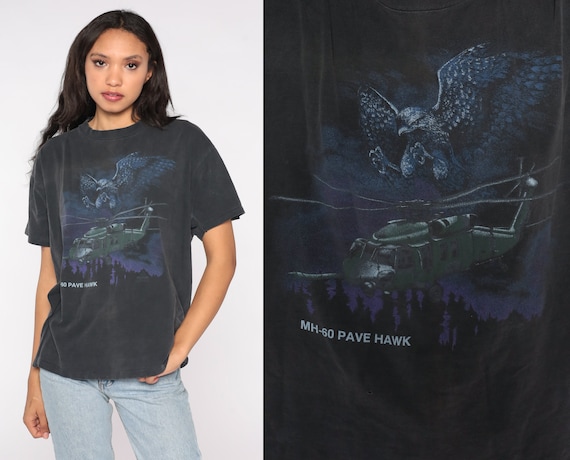 MH-60 Pave Hawk Shirt Vintage Air Force Shirt US Army Graphic Tee Retro 1990s Black Tshirt Helicopter Shirt USA Sikorsky Large L