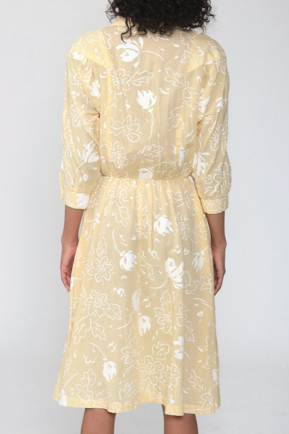 80s Floral Dress Yellow Midi Dress Dolman Sleeve … - image 7