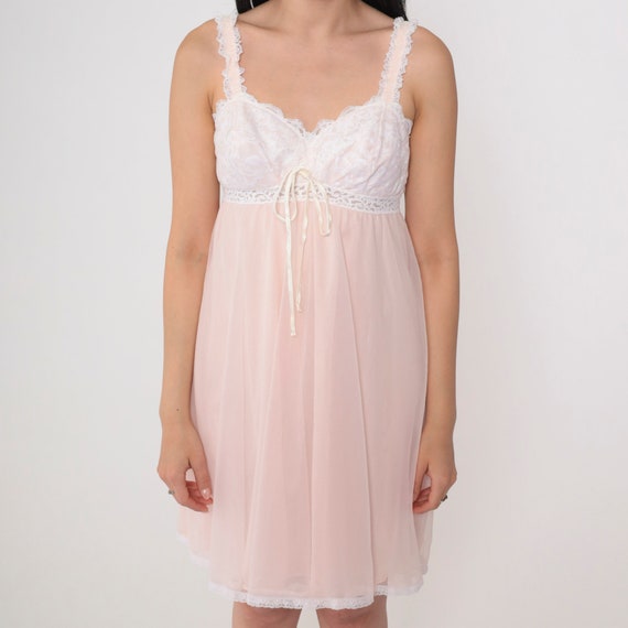 Pink Lace Nightgown 70s Olga Lingerie Mini Dress … - image 6