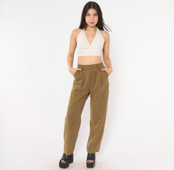 90s Pleated Trousers Olive High Waist Pants Khaki Tapered Leg Green Slacks Front Pleat Tan Dark Academia Straight Fit Vintage Extra Small XS