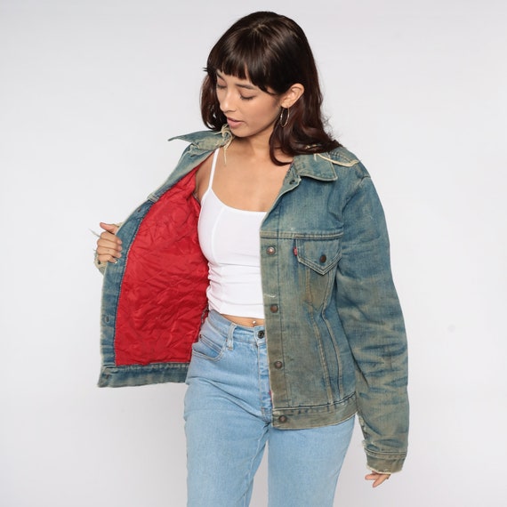 Levis Jean Jacket Red Quilted Lining 80s LEVI Den… - image 4