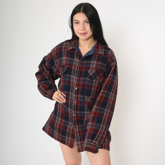 Vintage Insulated Plaid Shirt 80s Wool Blend Flannel Quilted Shacket Red Navy Long Sleeve Cpo Lumberjack Long Sleeve Button Up 1980s Large L