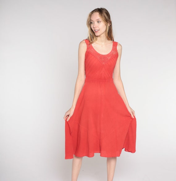 70s Boho Dress Red Sun Dress Bohemian Sundress Mi… - image 5