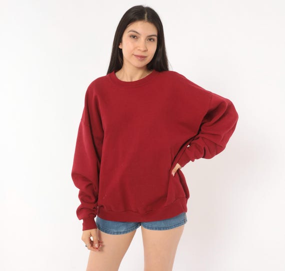 Burgundy Crewneck Sweatshirt 90s Jerzees Wine Pullover Relaxed Fit Boxy Cotton Blend Cranberry Crimson Unisex Vintage Sweater Extra Large XL