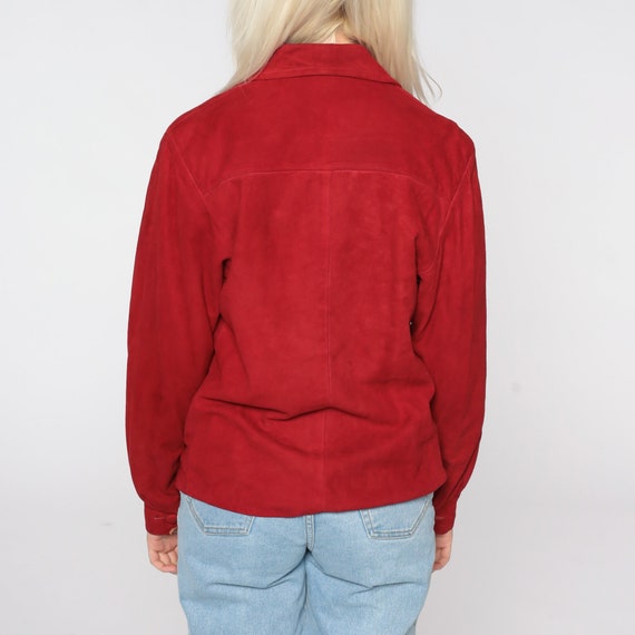 Red Suede Jacket LEATHER Jacket 80s Suede Shirt J… - image 8