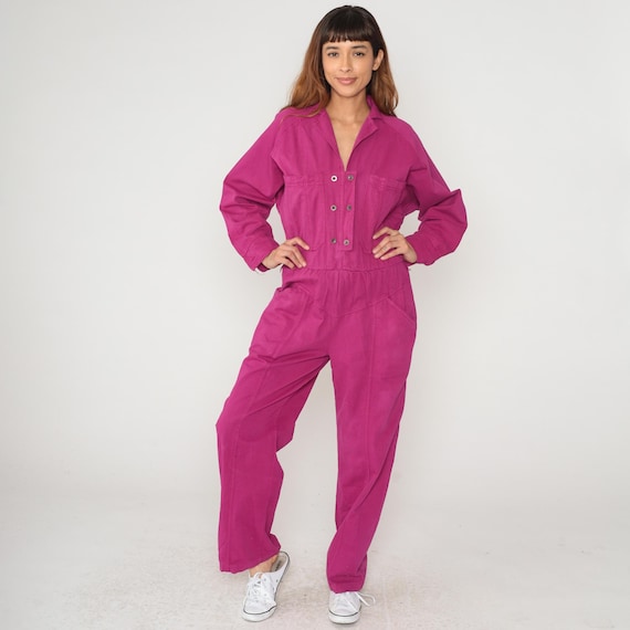Hot Pink Jumpsuit 90s Cherokee Cotton Coverall Long Sleeve Boiler Suit Work Wear Vintage One Piece Magenta Overall Utility Bright Medium M