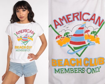 Sailboat Shirt 80s Tshirt AMERICAN BEACH CLUB Top Slouchy Nautical Graphic Beach Blouse Cap Sleeve T Shirt 1980s Vintage retro Medium