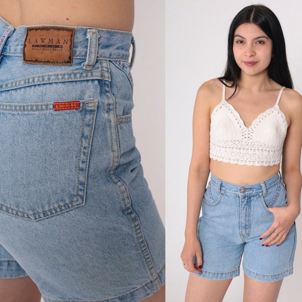 90s Denim Shorts Blue Jean Shorts High Waisted Rise Bottoms Retro Basic Mom Shorts Plain Summer Vintage 1990s Lawman Extra Small xs 25