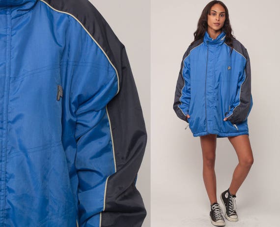 Fila Jacket Streetwear Winter Jacket Blue Sports Jacket 90s Jacket HOODED Hipster Vintage Hoodie Urban Retro Hood Jacket Extra Large xl