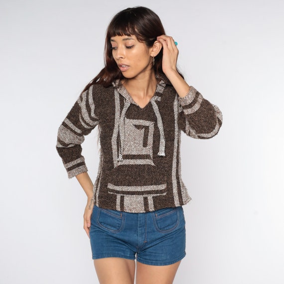 Baja Hoodie Brown Black Drug Rug Sweatshirt Brown Hippie Boho Hooded Ethnic Vintage Blanket Stripe Bohemian Kangaroo Beach Hoodie xxs 2xs